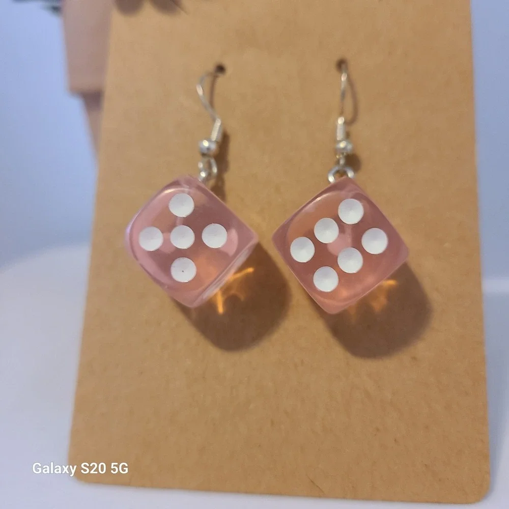 Handmade‎ Pink Dice Dangle Earrings Fun Novelty Jewelry for Women NEW Gifts